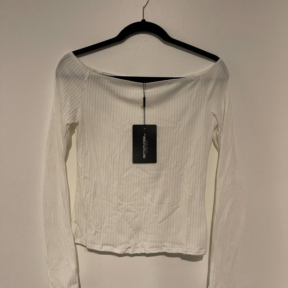 Cream Rib Button Bardot Top - Picture 5 of 7